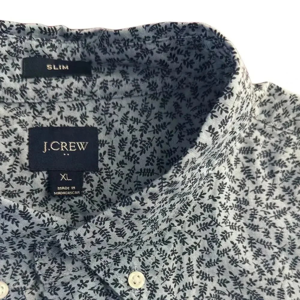 J.Crew Slim Fit Floral Print Button-Down Shirt Blue and Grey